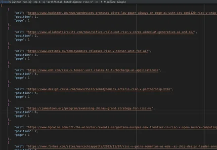 GTool execution and output for a Google news search